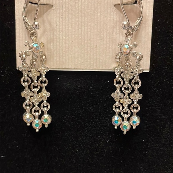 Carolee Silver Chandelier Earrings with Shimmering Stones - Picture 2 of 2